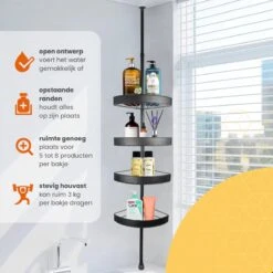 Goliving Doucherek - Doucherek Zonder Boren - Telescopisch Doucherek - Voor Plafonds Tot 2.9m Hoog - Dicht Design - Zwart -Badkamerproducten 1200x1200 812