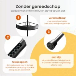 Goliving Doucherek - Doucherek Zonder Boren - Telescopisch Doucherek - Voor Plafonds Tot 2.9m Hoog - Dicht Design - Zwart -Badkamerproducten 1200x1200 814