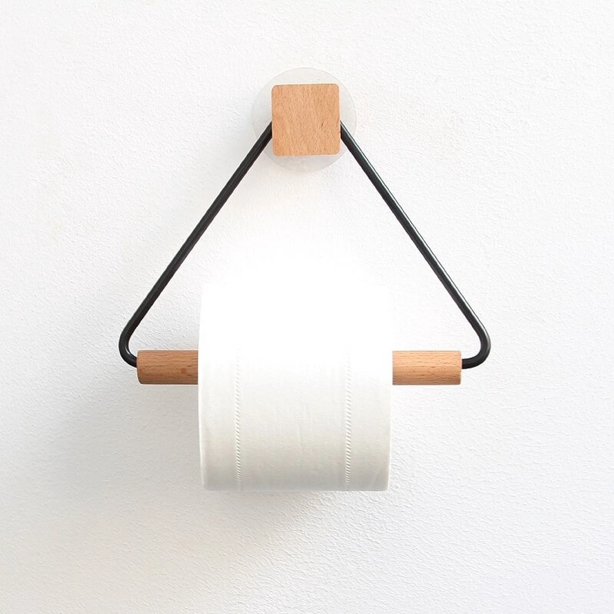 Toiletrolhouder Zonder Boren- Wc Rolhouder - Zuignap - Zelfklevend - Hout 6 Toiletrolhouder Zonder Boren- Wc Rolhouder - Zuignap - Zelfklevend - Hout - Afbeelding 6