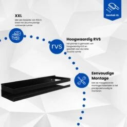 SanitairXL - Doucherek Zwart RVS - 50 Cm Breed - Badkamer Rekje - Douche Rekje - Wandrekje - Hangend Doucherek - Keuken Wandrek 8 SanitairXL - Doucherek Zwart RVS - 50 Cm Breed - Badkamer Rekje - Douche Rekje - Wandrekje - Hangend Doucherek - Keuken Wandrek -Badkamerproducten 1200x1200 823