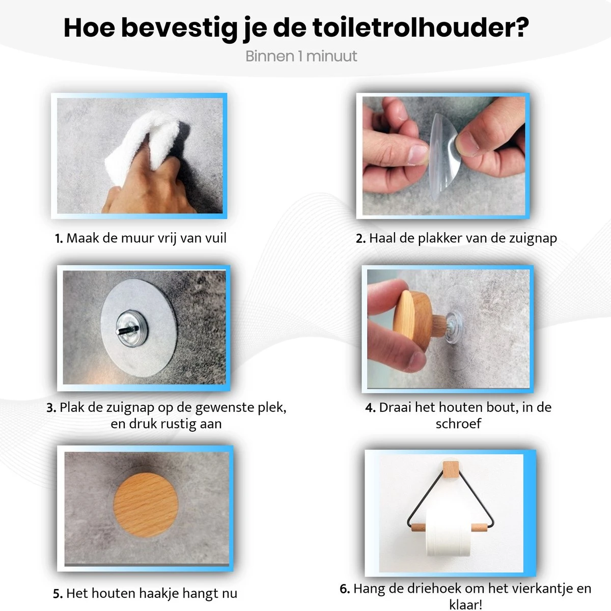 Toiletrolhouder Zonder Boren- Wc Rolhouder - Zuignap - Zelfklevend - Hout 8 Toiletrolhouder Zonder Boren- Wc Rolhouder - Zuignap - Zelfklevend - Hout - Afbeelding 8