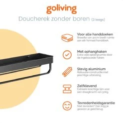 Goliving Doucherek Zonder Boren - Doucherekje- Badkamerrek 2 Laags - Hangend - Wandrek - RVS - Opbergrek - 40cm - Zwart 11 Goliving Doucherek Zonder Boren - Doucherekje- Badkamerrek 2 Laags - Hangend - Wandrek - RVS - Opbergrek - 40cm - Zwart -Badkamerproducten 1200x1200 832