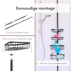 Ogoods Telescopisch Doucherek Inclusief 4 Manden - Zwart - Badkamerrek - Zonder Boren - In Hoogte Verstelbaar - Opbergsysteem -Badkamerproducten 1200x1200 842