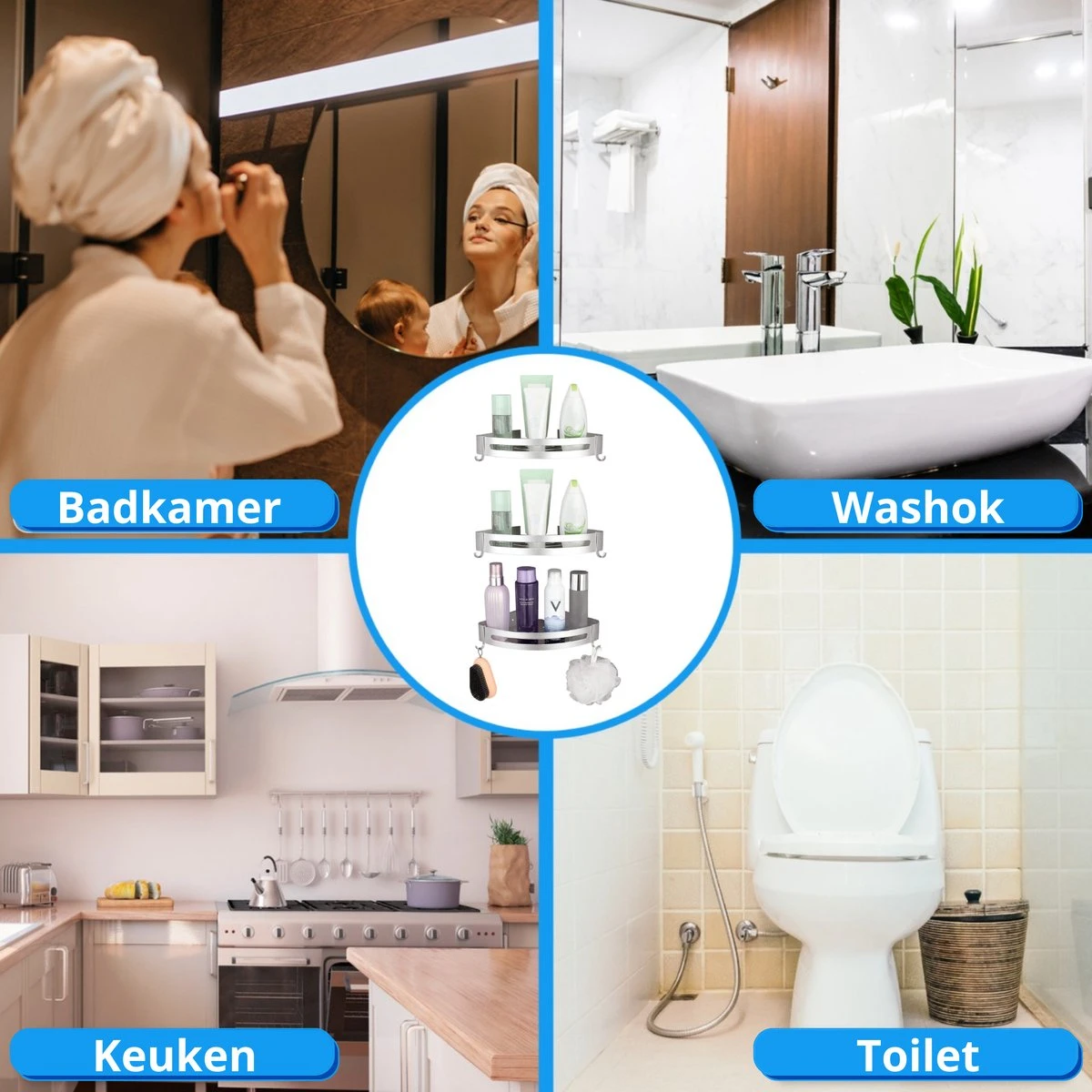 BrandtBergkamp RVS Doucherek 3 Laags – Zonder Boren – Doucherek Hangend – Badkamerrek Zilver 5 BrandtBergkamp RVS Doucherek 3 Laags – Zonder Boren – Doucherek Hangend – Badkamerrek Zilver - Afbeelding 5