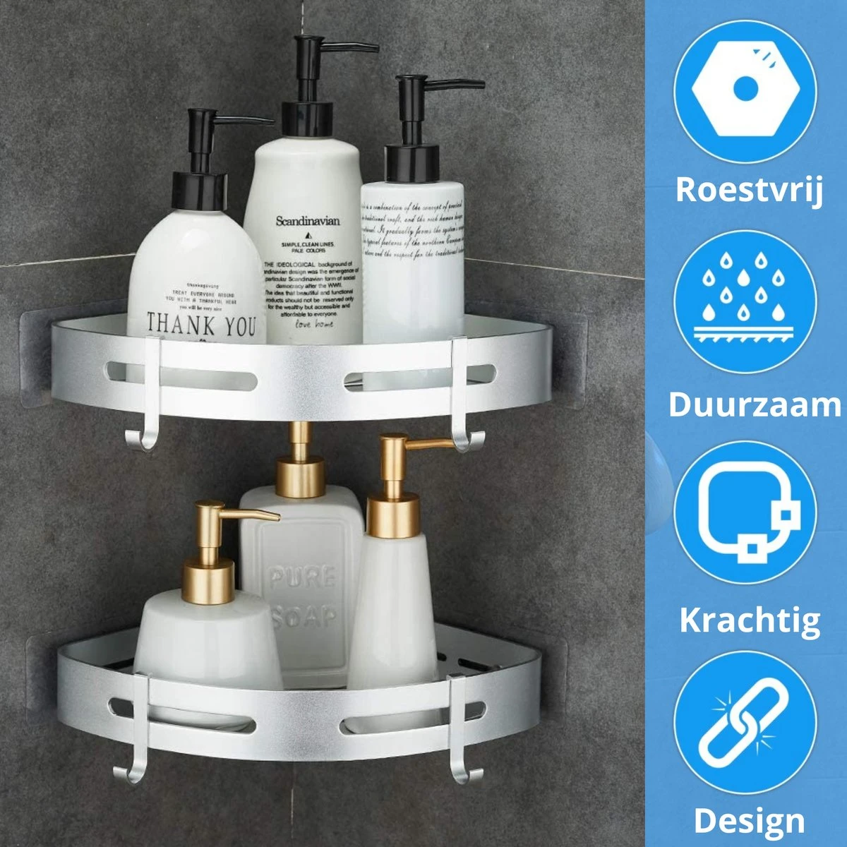 BrandtBergkamp RVS Doucherek 3 Laags – Zonder Boren – Doucherek Hangend – Badkamerrek Zilver 7 BrandtBergkamp RVS Doucherek 3 Laags – Zonder Boren – Doucherek Hangend – Badkamerrek Zilver - Afbeelding 7