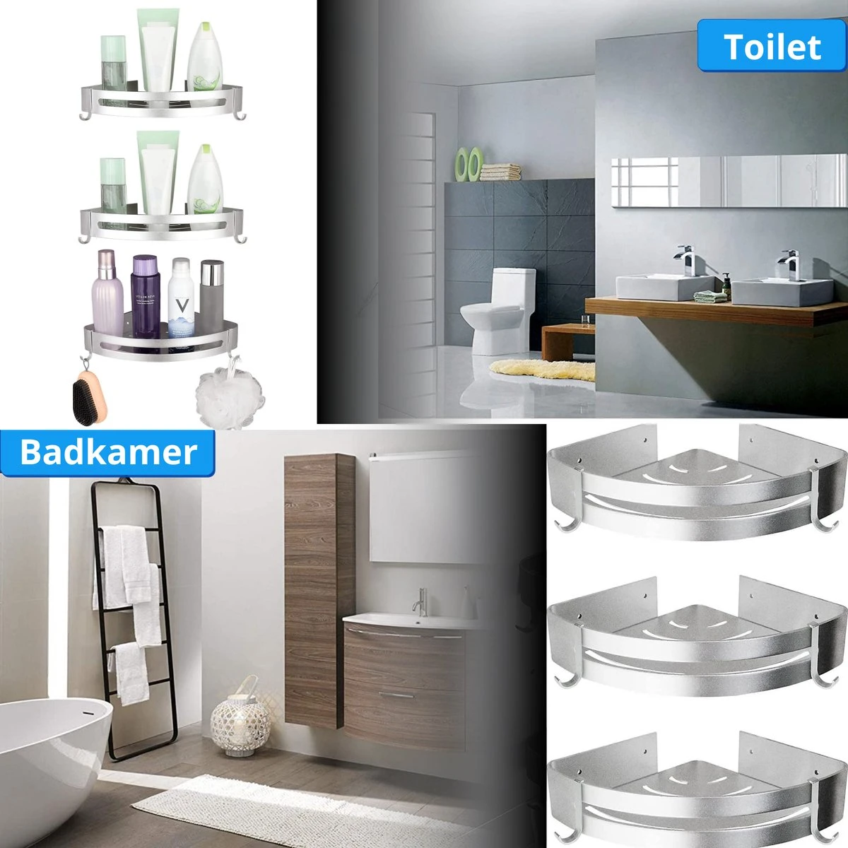 BrandtBergkamp RVS Doucherek 3 Laags – Zonder Boren – Doucherek Hangend – Badkamerrek Zilver 9 BrandtBergkamp RVS Doucherek 3 Laags – Zonder Boren – Doucherek Hangend – Badkamerrek Zilver - Afbeelding 9