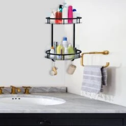 Zelfklevend Doucherek 2 Laags +Douche Bal - RVS - Mat Zwart -Badkamerproducten 1200x1200 857