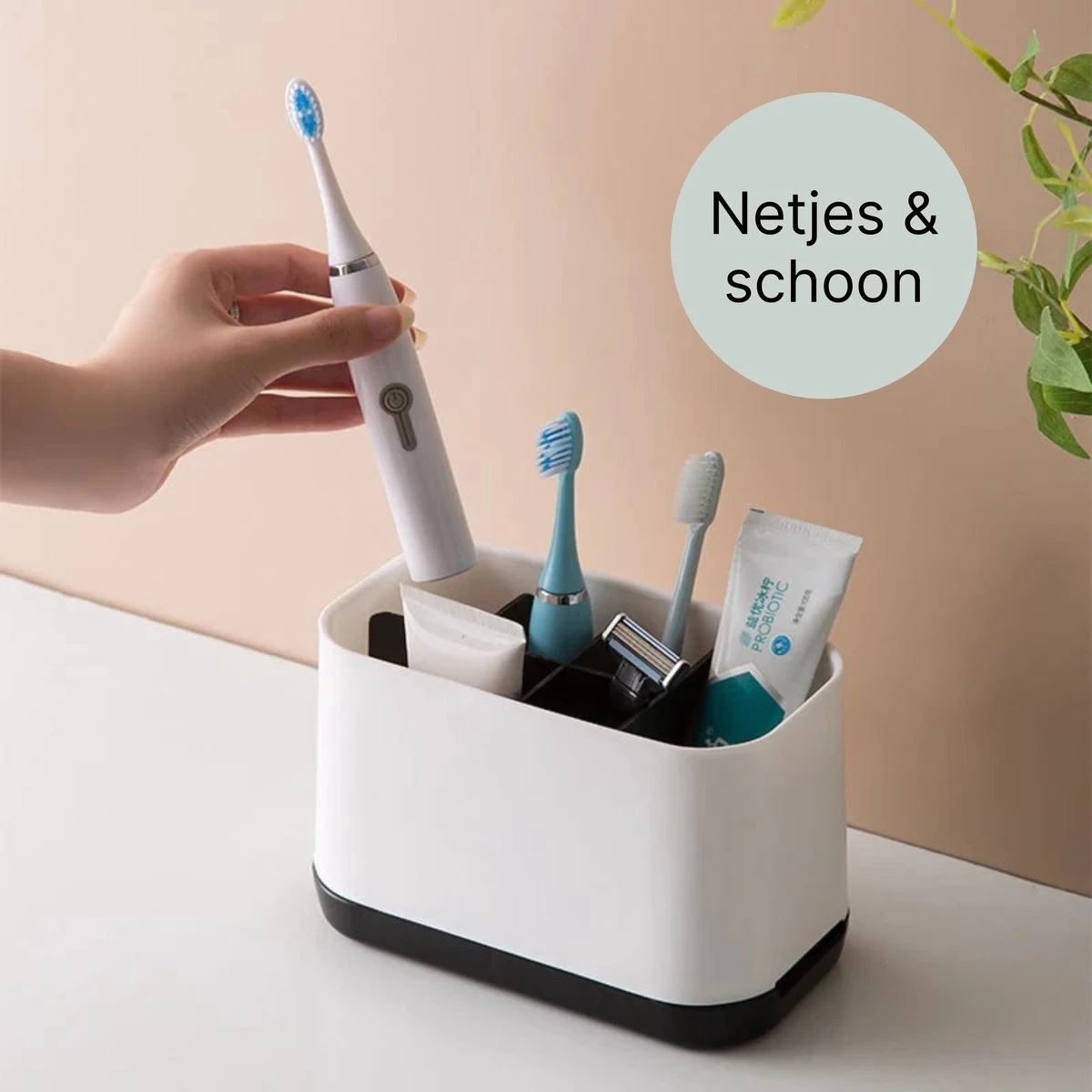 Merkloos Tandenborstelhouder Vrijstaand - Badkamer Organizer Met Lekbak - Badkamer Accessoires - 6 Sorteervakken - Tandenborstel - Wit Met Zwart 1 Merkloos Tandenborstelhouder Vrijstaand - Badkamer Organizer Met Lekbak - Badkamer Accessoires - 6 Sorteervakken - Tandenborstel - Wit Met Zwart