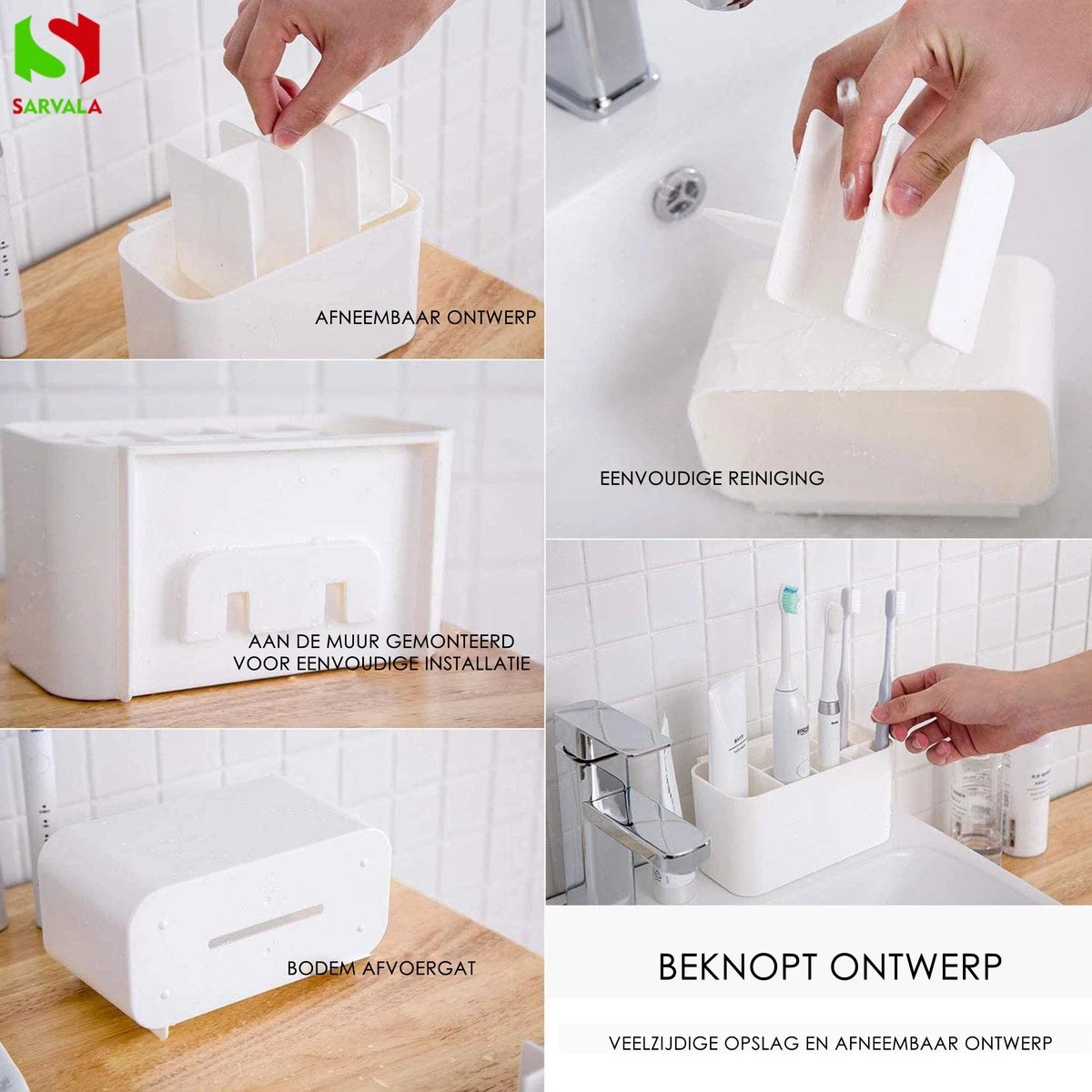 Tandenborstelhouder - Wastafelmeubel - Vrijstaand Of Wandgemonteerd - Wit 3 Tandenborstelhouder - Wastafelmeubel - Vrijstaand Of Wandgemonteerd - Wit - Afbeelding 3