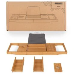 LifeGoods Badplank - Uitschuifbaar - Voor In Bad - 74.5 Tot 108.5 Cm - Met Houder - Hout -Badkamerproducten 1200x1200 934