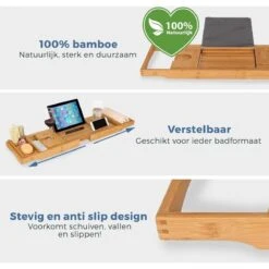 LifeGoods Badplank - Uitschuifbaar - Voor In Bad - 74.5 Tot 108.5 Cm - Met Houder - Hout -Badkamerproducten 1200x1200 935