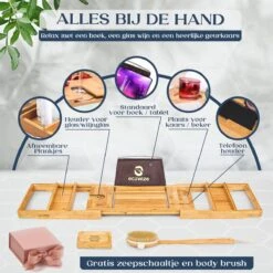 Ecowize Luxe Bamboe Badplank Voor In Bad Met Tablethouder - 100% Natuurlijk Bamboe Badrek Met Boekenhouder - Bad Plank Hout Met Nonslip Grips - Badrekje Voor Bad - Badplankje Uitschuifbaar (75cm Tot 110cm) Met Extra Zeepbakje En Body Brush -Badkamerproducten 1200x1200 944