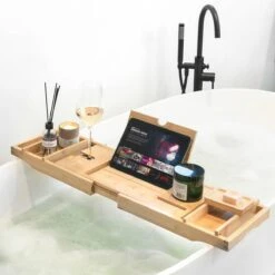 IMoshion Badplank Voor In Bad - Dienblad Inclusief Pootjes - Tablet Houder - Badrek Uitschuifbaar 75 Tot 110 Cm - Lichtbruin -Badkamerproducten 1200x1200 949