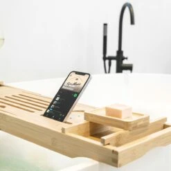 IMoshion Badplank Voor In Bad - Dienblad Inclusief Pootjes - Tablet Houder - Badrek Uitschuifbaar 75 Tot 110 Cm - Lichtbruin -Badkamerproducten 1200x1200 950