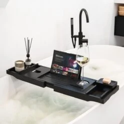 IMoshion Badplank Voor In Bad - Dienblad Inclusief Pootjes - Tablet Houder - Badrek Uitschuifbaar 75 Tot 110 Cm - Zwart -Badkamerproducten 1200x1200 952