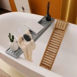 Merkloos Decopatent® Badrekje Voor Over Bad - 70 Cm - Bamboe Hout - Badrek - Badplank - Badbrug - Basic Bad Tafeltje Voor In Bad - Naturel -Badkamerproducten 1200x1200 958