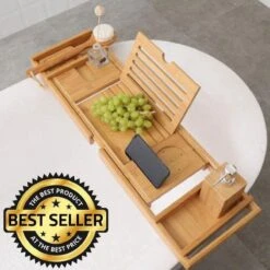 Merkloos Decopatent® Luxe Badplank - Badrekje - Uitschuifbaar 75 Tot 110 Cm - Boekenhouder - Tablethouder - Bamboe Hout Badplankje - Badrek