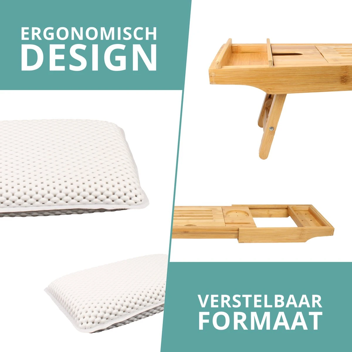 Regno Badplank Voor In Bad - Met Badkussen - Uitschuifbaar En Waterbestendig Badrek - IPad En Glashouder 4 Regno Badplank Voor In Bad - Met Badkussen - Uitschuifbaar En Waterbestendig Badrek - IPad En Glashouder - Afbeelding 4