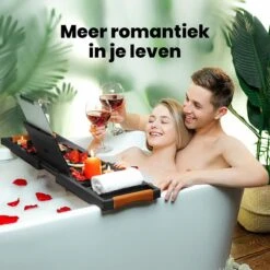 RelaxTub® Badplank - Badplank Voor In Bad - Badrek - Verstelbaar - Anti Slip - Badplank Zwart - Badplank Hout - Badrekje Inclusief Boekenhouder, Tablethouder & Spiegel -Badkamerproducten 1200x1200 980