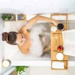 SWILIX ® Badplank - Uitschuifbaar - Voor In Bad - 71 Tot 108 Cm - Met Houder - Hout -Badkamerproducten 1200x1200 991