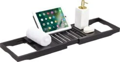 ACAZA Badrekje - Uitschuifbare Bamboe Bad Brug (Min 70 Cm - Max 105cm) - Verstelbare Plank Voor In Bad Met Tablet Houder - Zwart -Badkamerproducten 1200x622