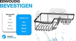 STRICX Doucherekhoek 2 Laags Zwart - Zonder Boren - Zelfklevend Doucherek - Doucherek - Doucherek Voor Badkamer/ Keuken - Doucherek Met Plakstrip - Keukenrek Met Plakstrip - Badrek Douche – Doucherek Hoekvorm - Badkamerrek Douchemandje -Badkamerproducten 1200x652