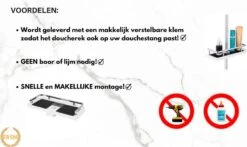 Merkloos Doucherek Zonder Boren –Douchemand- Badkamerrek-Doucheplank- Badkamer Organiser- Doucherek Hangend-Doucherek Zwart – Doucherek Hangend – Badkamer Organizer – Douche Organizer - Doucherekje - Doucherekje Zonder Boren-Zilver-Zwart-Wit -Badkamerproducten 1200x716
