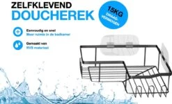 STRICX Doucherekhoek 2 Laags Zwart - Zonder Boren - Zelfklevend Doucherek - Doucherek - Doucherek Voor Badkamer/ Keuken - Doucherek Met Plakstrip - Keukenrek Met Plakstrip - Badrek Douche – Doucherek Hoekvorm - Badkamerrek Douchemandje -Badkamerproducten 1200x730