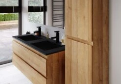 Badkamermeubel Angela 120cm Eiken - Badmeubel Met Zwarte Wastafel -Badkamerproducten 1200x830 4