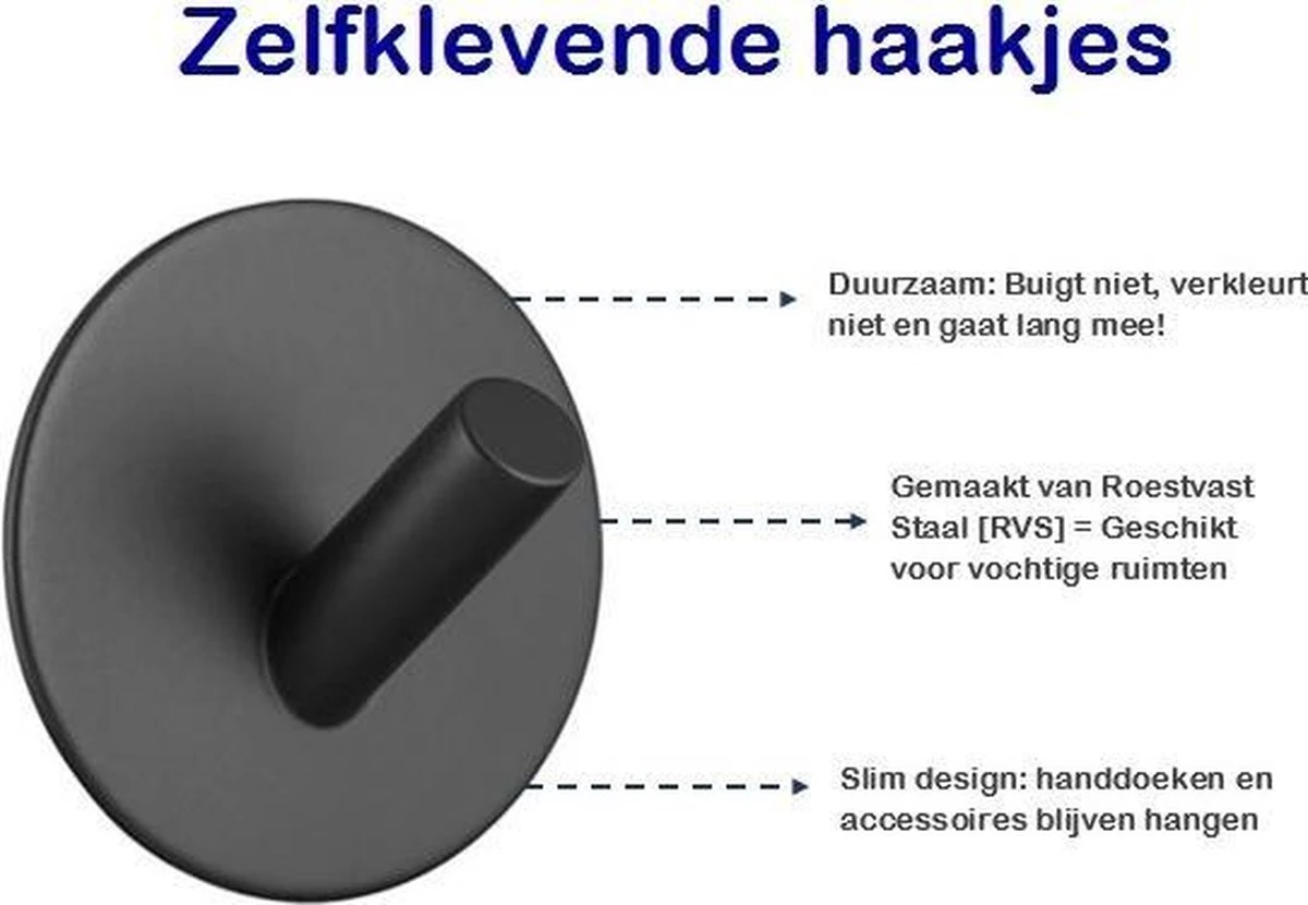 Handdoekhaakjes Zelfklevend - Zwart - Haakjes Handdoek 2st - Badkamer & Keuken 2 Handdoekhaakjes Zelfklevend - Zwart - Haakjes Handdoek 2st - Badkamer & Keuken - Afbeelding 2