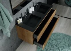 Badkamermeubel Angela 120cm Eiken - Badmeubel Met Zwarte Wastafel -Badkamerproducten 1200x857 2