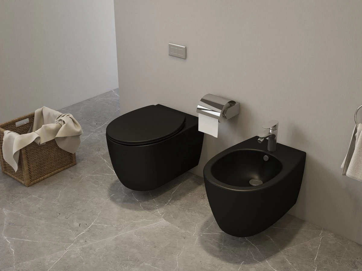 Viidako – Paskii Toiletpot – Mat Zwart – Design - Rimless – INCLUSIEF Softclose Zitting – Quick Release - Hangend/zwevend Toilet 7 Viidako – Paskii Toiletpot – Mat Zwart – Design - Rimless – INCLUSIEF Softclose Zitting – Quick Release - Hangend/zwevend Toilet - Afbeelding 7