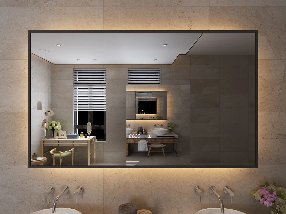 Viidako Badkamerspiegel Met LED Verlichting - Anti Condens - 3 LED Standen - Met Klok - Mat Zwart 6 Viidako Badkamerspiegel Met LED Verlichting - Anti Condens - 3 LED Standen - Met Klok - Mat Zwart - Afbeelding 6