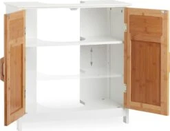 Relaxdays Wastafelonderkast Bamboe - Wastafelkast - Badkamerkast - Onderkast - Wit-bruin -Badkamerproducten 1200x922 1