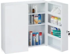 Relaxdays Medicijnkastje Afsluitbaar - Medicatiekastje - Badkamerkast Medicijnen - Wit