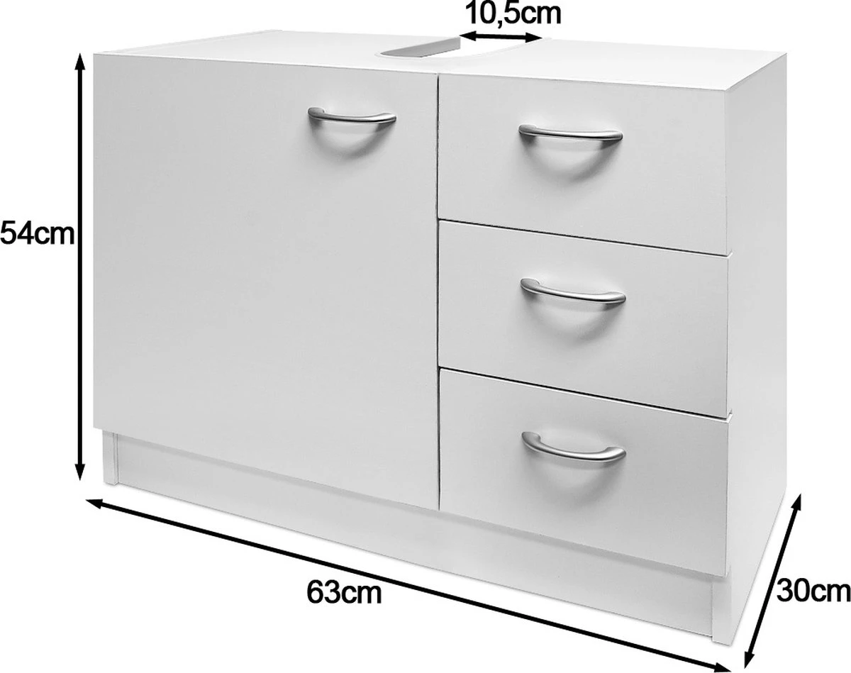Deuba Badkamermeubel 3 Lades 63x54x30cm Wit Wastafelmeubel Onderkast 2 Deuba Badkamermeubel 3 Lades 63x54x30cm Wit Wastafelmeubel Onderkast - Afbeelding 2