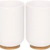 Merkloos 2x Witte Badkamer/keuken Bekers Met Bamboe 11 Cm- 300 Ml - Badkameraccessoires - Drinkbeker