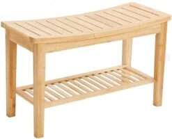 Merkloos Decopatent® Stevig Badkamerbankje - Handig Als Badkamerkruk - Bamboe Hout -Badkamerproducten 1200x974