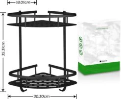 Zelfklevend Doucherek 2 Laags +Douche Bal - RVS - Mat Zwart -Badkamerproducten 1200x983