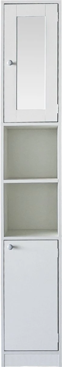 Kolomkast - Opbergkast Badkamer Of Hal - Met Spiegel - 180 Cm Hoog - Wit