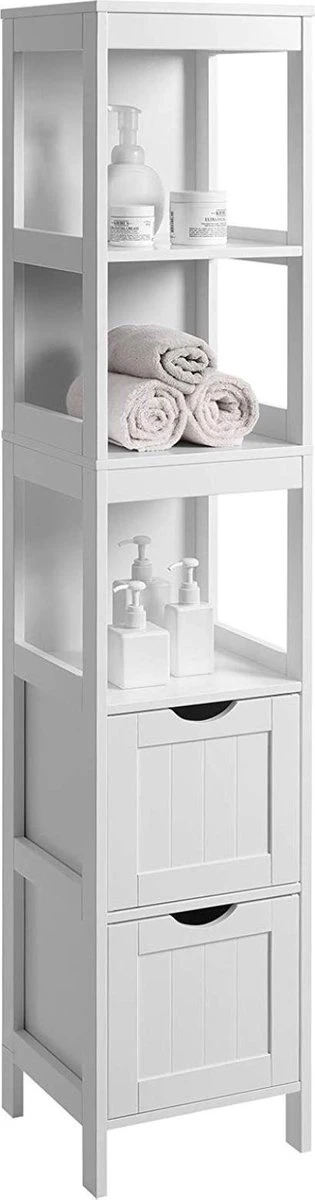 Hoge Badkamer Kast Met 2 Laden En 3 Open Vakken - 30 X 30 X 143,5 Cm - Wit 1 Hoge Badkamer Kast Met 2 Laden En 3 Open Vakken - 30 X 30 X 143,5 Cm - Wit