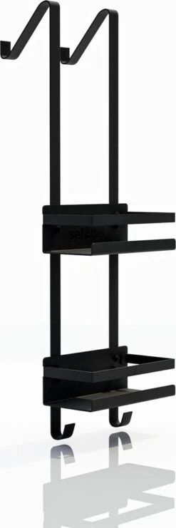 Selotus – Doucherek Hangend – Zonder Boren – Doucherekje – Aan Douchewand – 4 Haken – 2 Mandjes -zwart