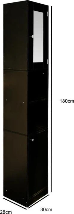 Badkamerkast - Kolomkast Badkamer Slaapkamer Of Hal - Met Spiegel - 180 Cm Hoog - Zwart 7 Badkamerkast - Kolomkast Badkamer Slaapkamer Of Hal - Met Spiegel - 180 Cm Hoog - Zwart -Badkamerproducten 416x1200