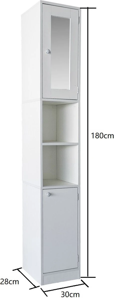 Kolomkast - Opbergkast Badkamer Of Hal - Met Spiegel - 180 Cm Hoog - Wit 5 Kolomkast - Opbergkast Badkamer Of Hal - Met Spiegel - 180 Cm Hoog - Wit - Afbeelding 5