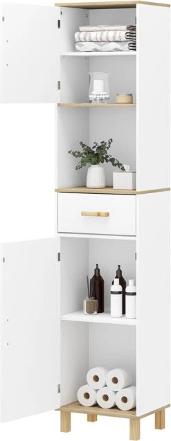 Kamyra® Scandinavisch Badkamermeubel - Badkamerkast, Wastafelmeubel, Opbergkast - Wit - 40x30x180 Cm - MDF -Badkamerproducten 465x1200 2