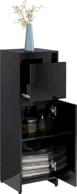 Furniture Limited - 4-delige Badkamermeubelset Bewerkt Hout Hoogglans Zwart -Badkamerproducten 477x1200