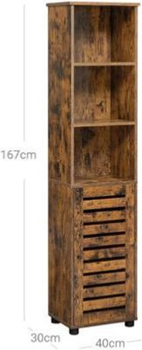 Segenn's Badkamerkast - Badkamerkasten Hoog - Opbergkast - Staande Kast - Industrieel - 3 Open Planken - 40 X 30 X 167 Cm - Rustiek Bruin 2 Segenn's Badkamerkast - Badkamerkasten Hoog - Opbergkast - Staande Kast - Industrieel - 3 Open Planken - 40 X 30 X 167 Cm - Rustiek Bruin - Afbeelding 2