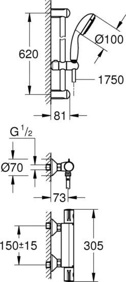 Wesseling & Bos Eva Doucheset – Douchemengkraan Met Thermostaat-glijstang 60 Cm - Mat Zwart - Compleet Met Alle Montagemateriaal -Badkamerproducten 539x1200 1