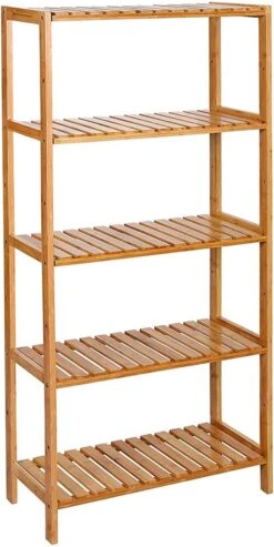 Songmics Badkamer Rek Met 9 Niveaus – Opbergrek Met Verstelbare Planken – Badkamerkast - Bamboe -Badkamerproducten 601x1200 5