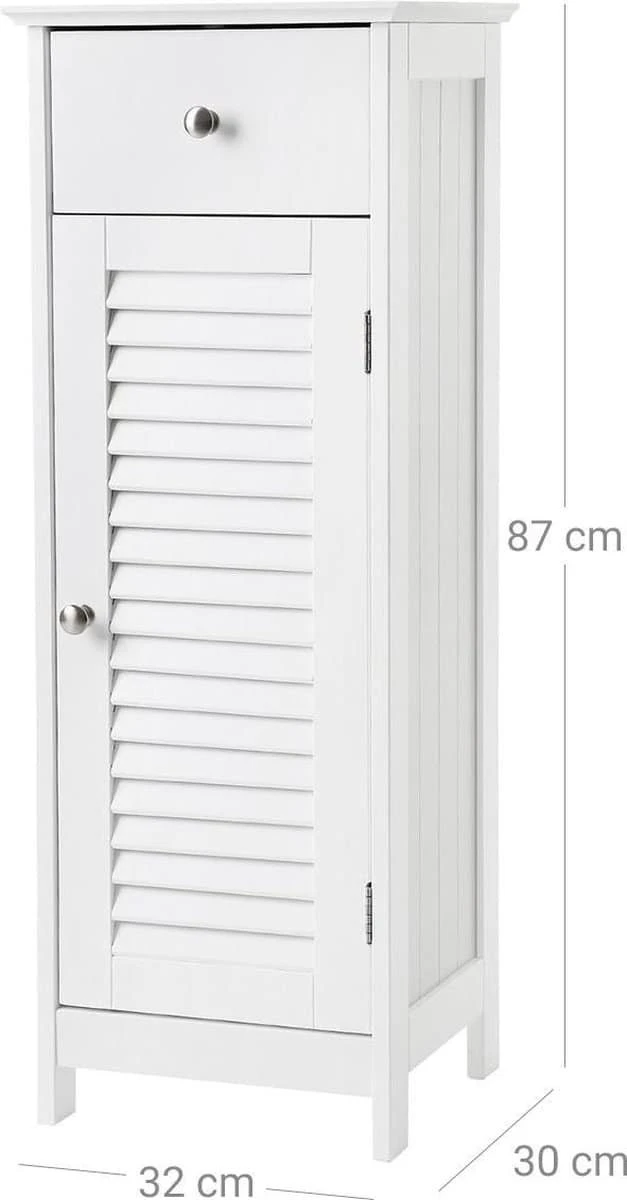 Songmics Badkamermeubel, Badkamermeubel, Zijkast, Nachtkastje Met Lade En Lamellaire Deur, Badkamer, Gang, Slaapkamer, 32 X 87 X 30 Cm, Wit BBC43WT 2 Songmics Badkamermeubel, Badkamermeubel, Zijkast, Nachtkastje Met Lade En Lamellaire Deur, Badkamer, Gang, Slaapkamer, 32 X 87 X 30 Cm, Wit BBC43WT - Afbeelding 2